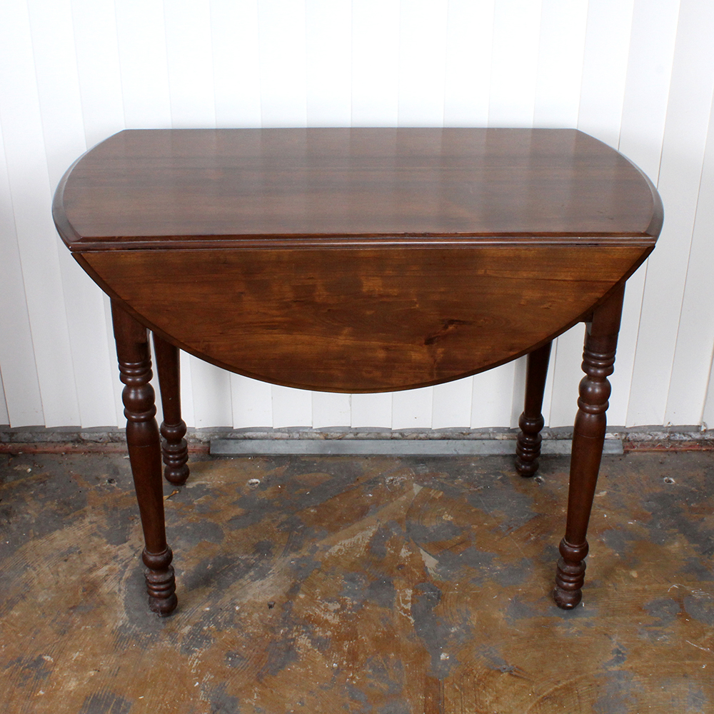 Walnut Stained Poplar Round Drop Leaf Table