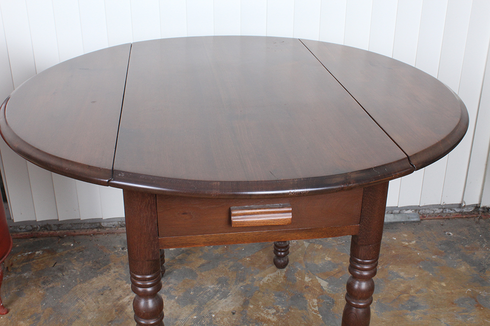 Walnut Stained Poplar Round Drop Leaf Table