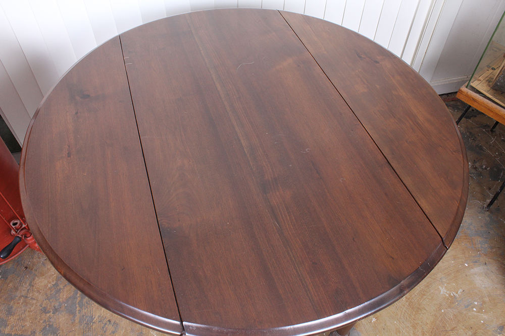 Walnut Stained Poplar Round Drop Leaf Table