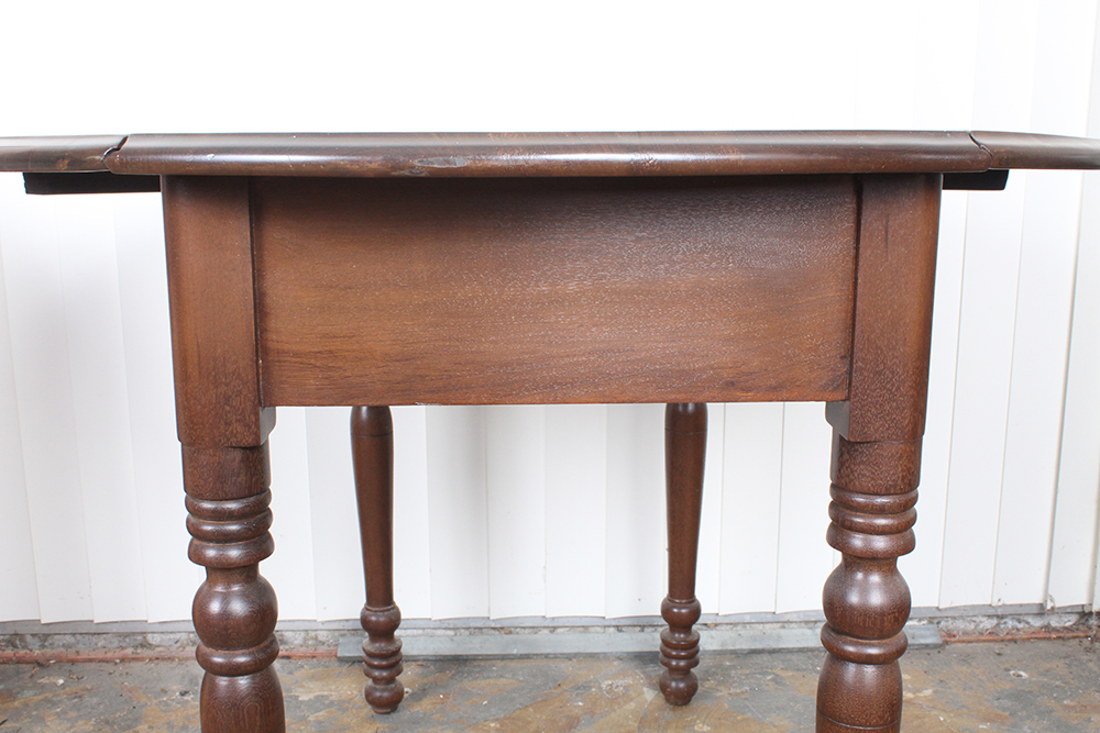 Walnut Stained Poplar Round Drop Leaf Table