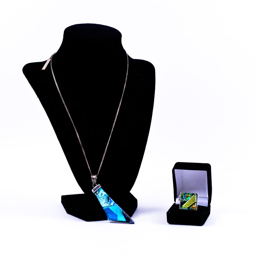 Sterling and Art Glass Necklace and Ring by Terika Blake