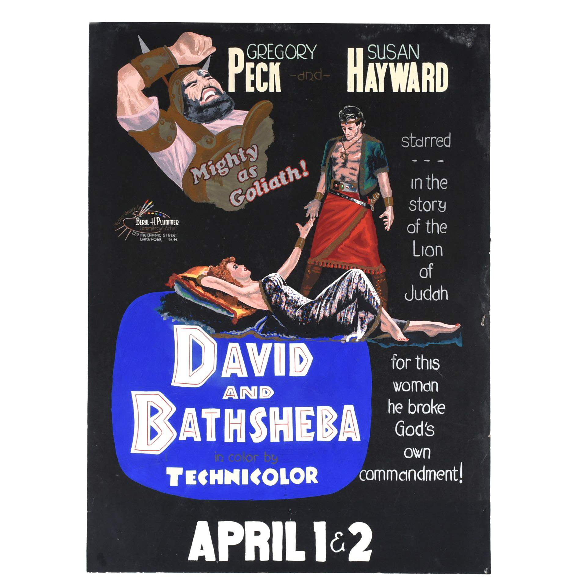 Vintage 1950s Hand-Painted Movie Poster "David and Bathsheba"