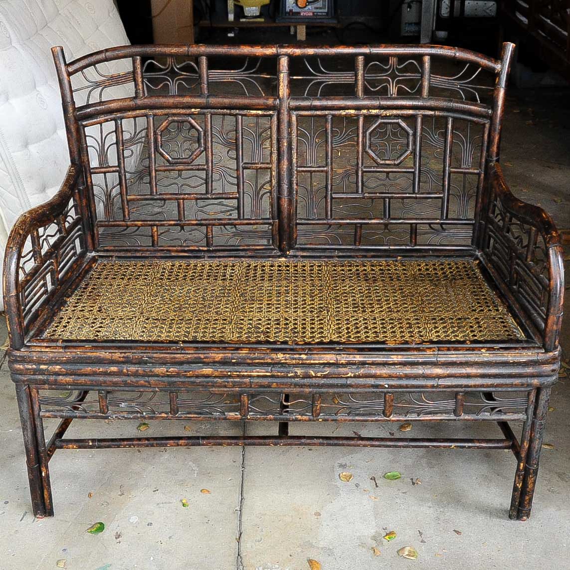 Vintage Cane and Wood Bench