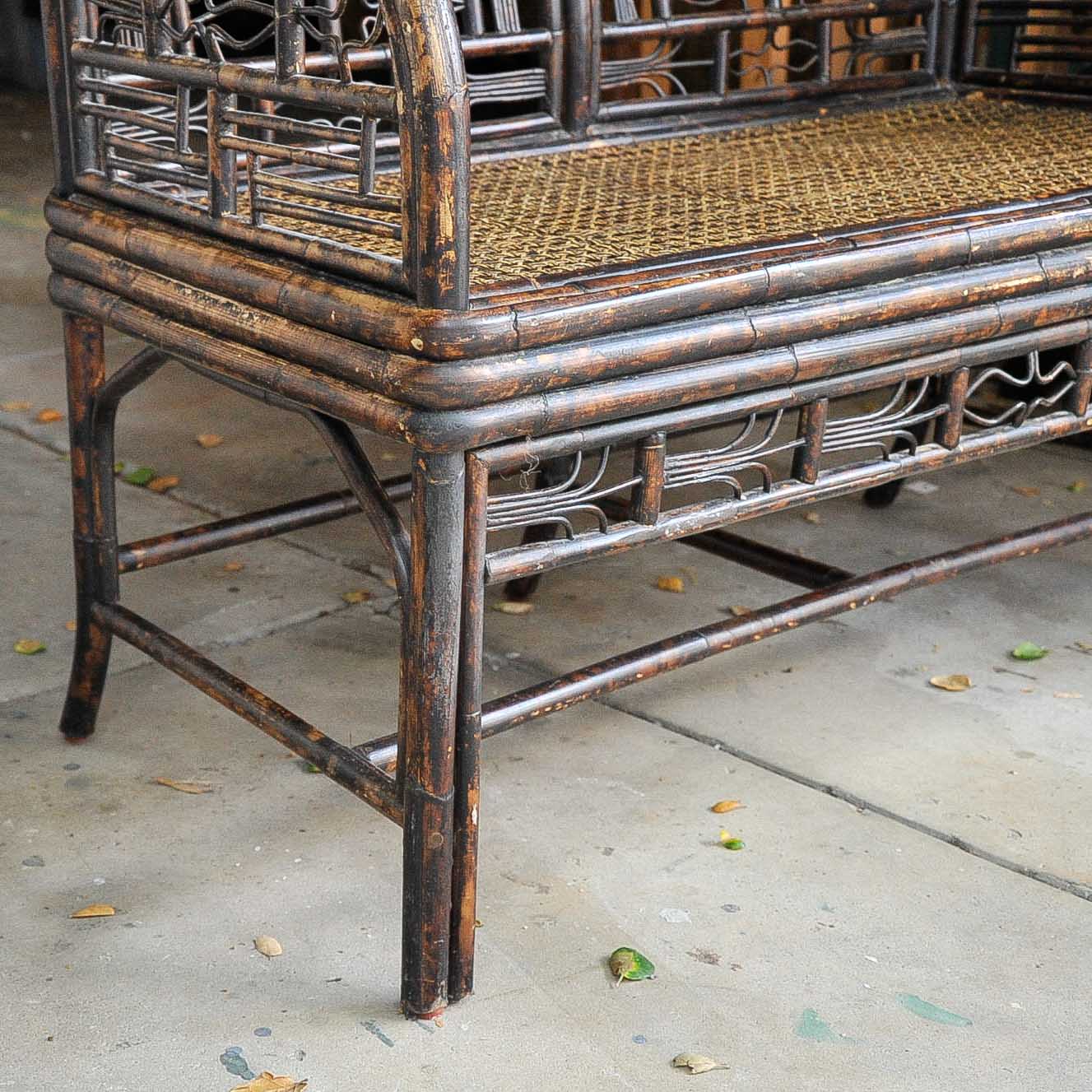 Vintage Cane and Wood Bench