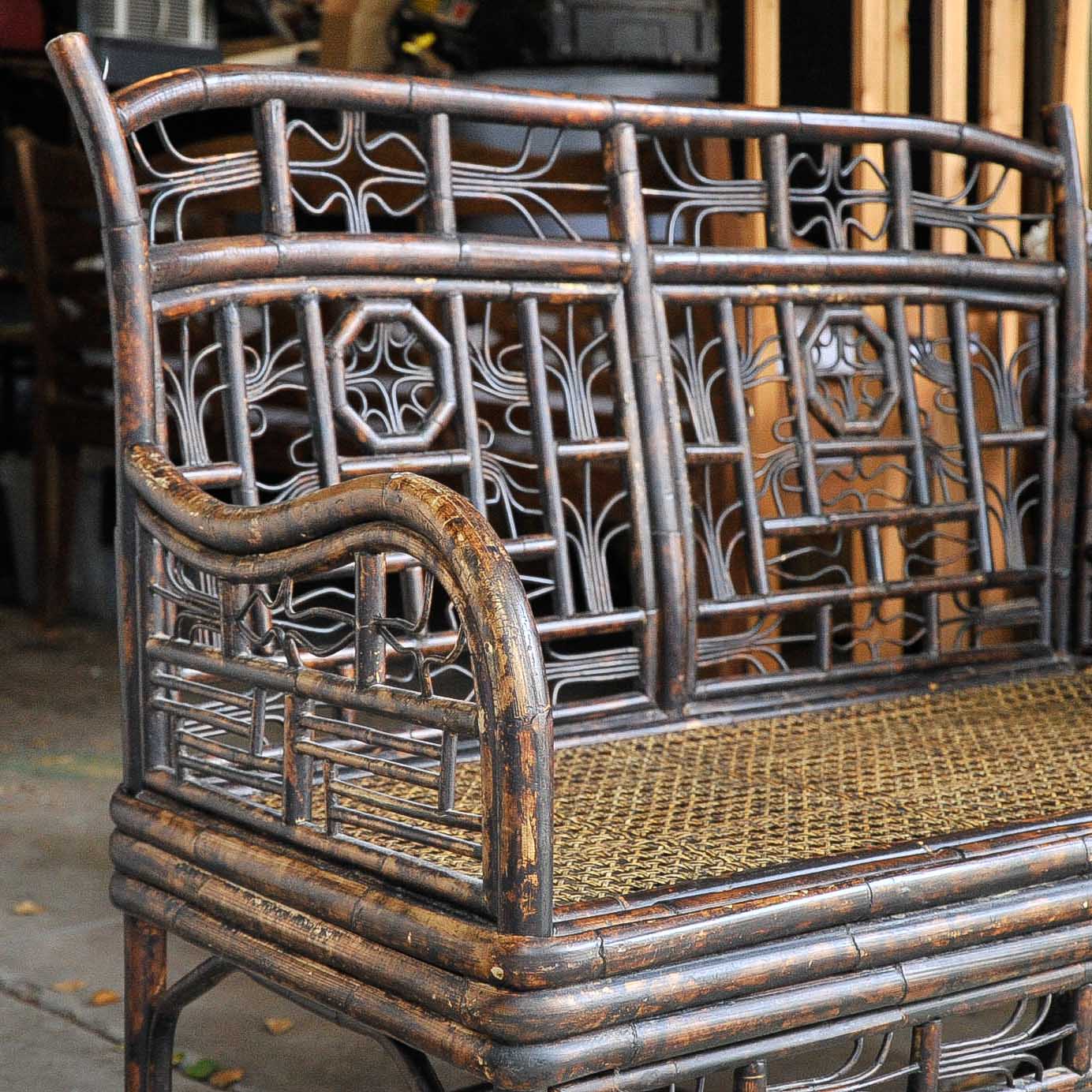 Vintage Cane and Wood Bench