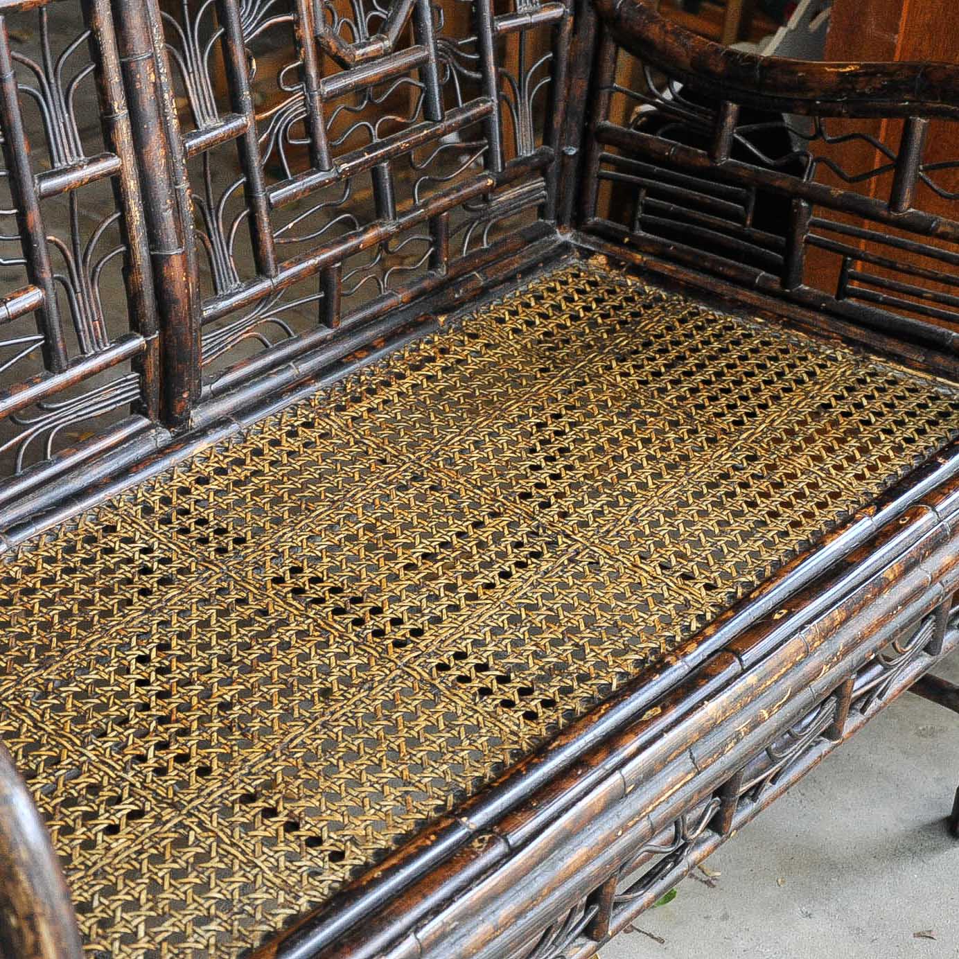 Vintage Cane and Wood Bench