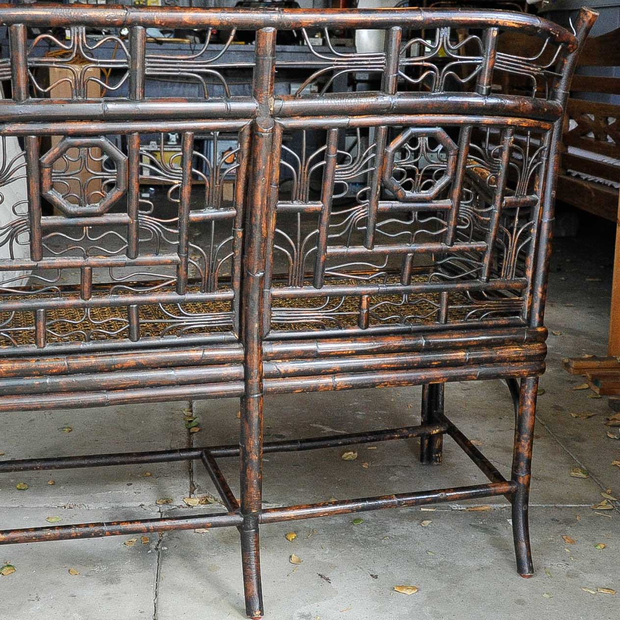 Vintage Cane and Wood Bench