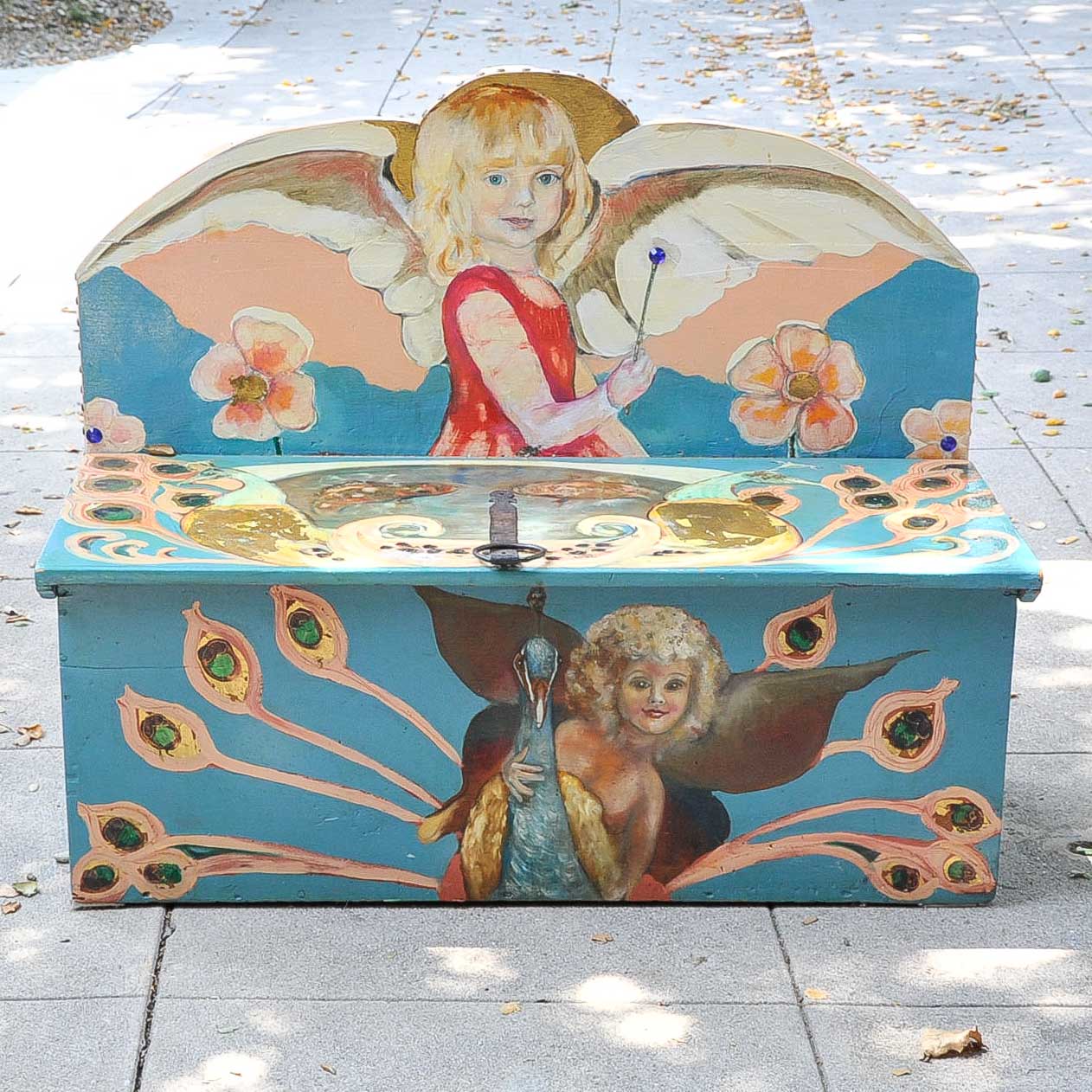 Original Hand-Painted Storage Bench by Warren Long