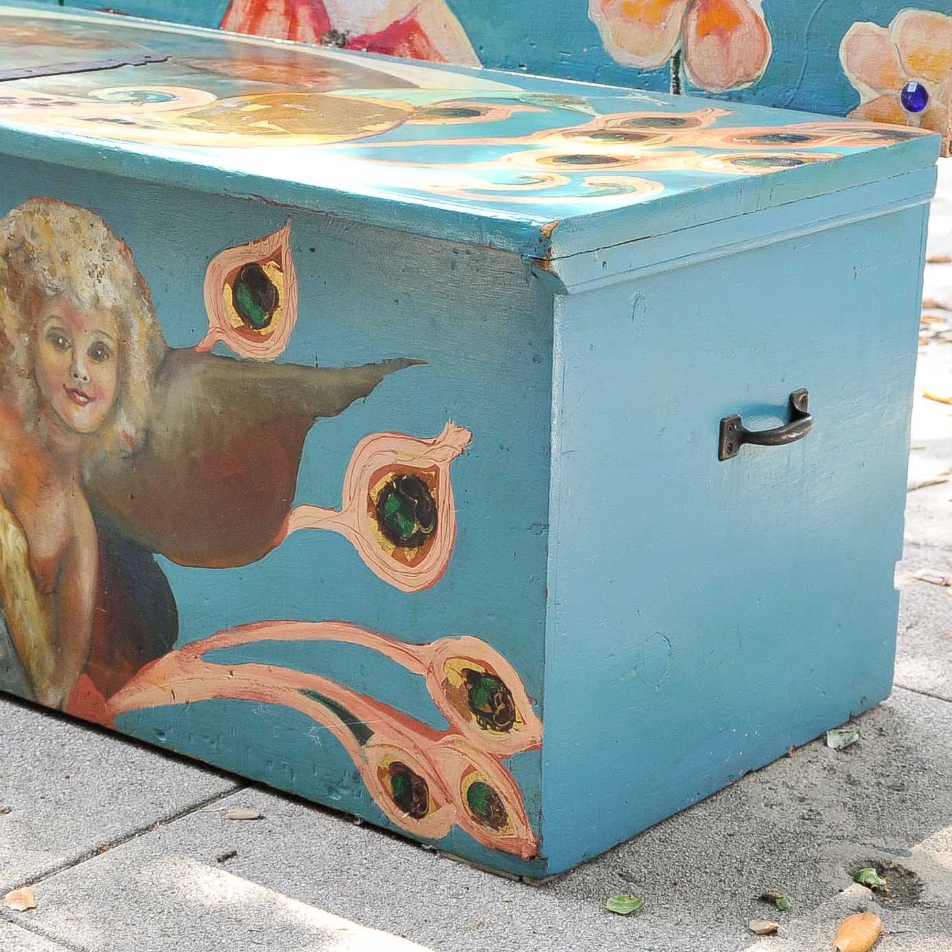 Original Hand-Painted Storage Bench by Warren Long