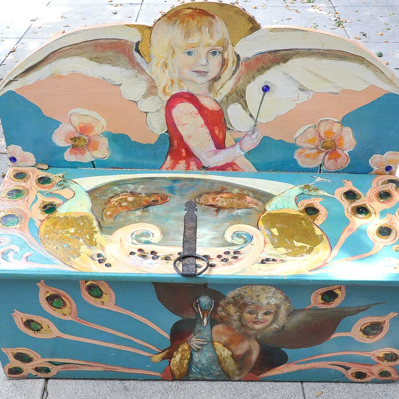 Original Hand-Painted Storage Bench by Warren Long