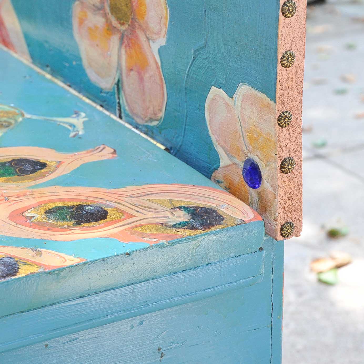 Original Hand-Painted Storage Bench by Warren Long
