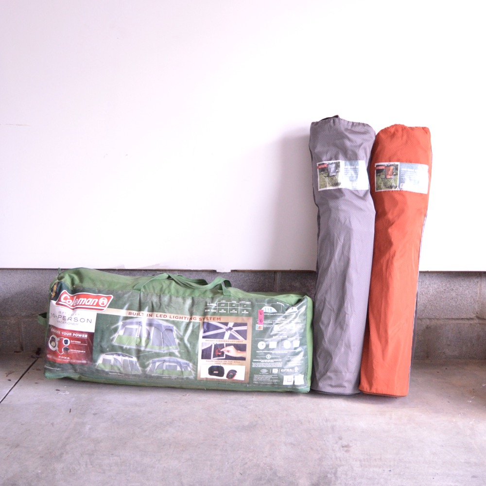 Coleman Vacationer Tent and Embark Camp Chairs