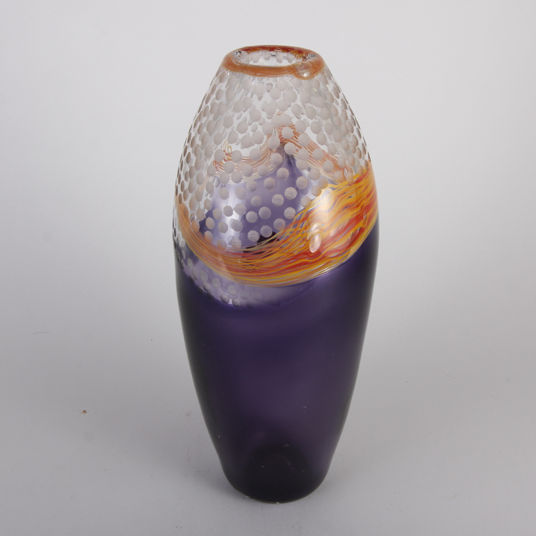 Handblown Orange and Purple Glass Vase