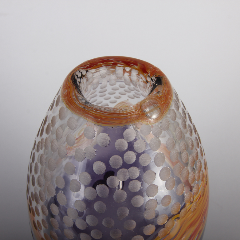 Handblown Orange and Purple Glass Vase