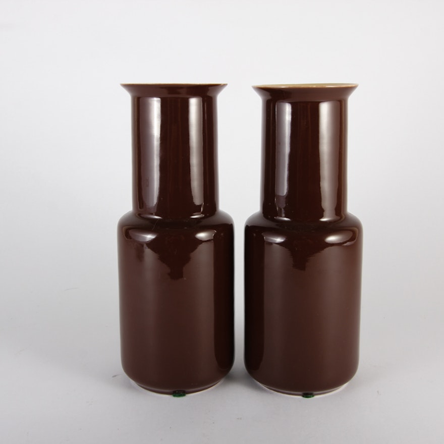 Pair of Vintage Brown Porcelain Vases