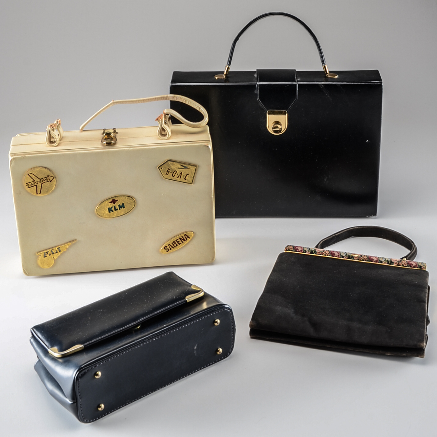 Four Vintage Handbags Including an Antinori Italian Designer Petit Point Black Velvet Purse