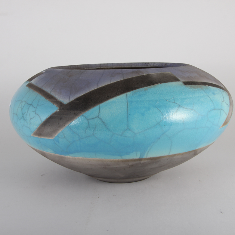 Signed Turquoise and Black Pottery Vase