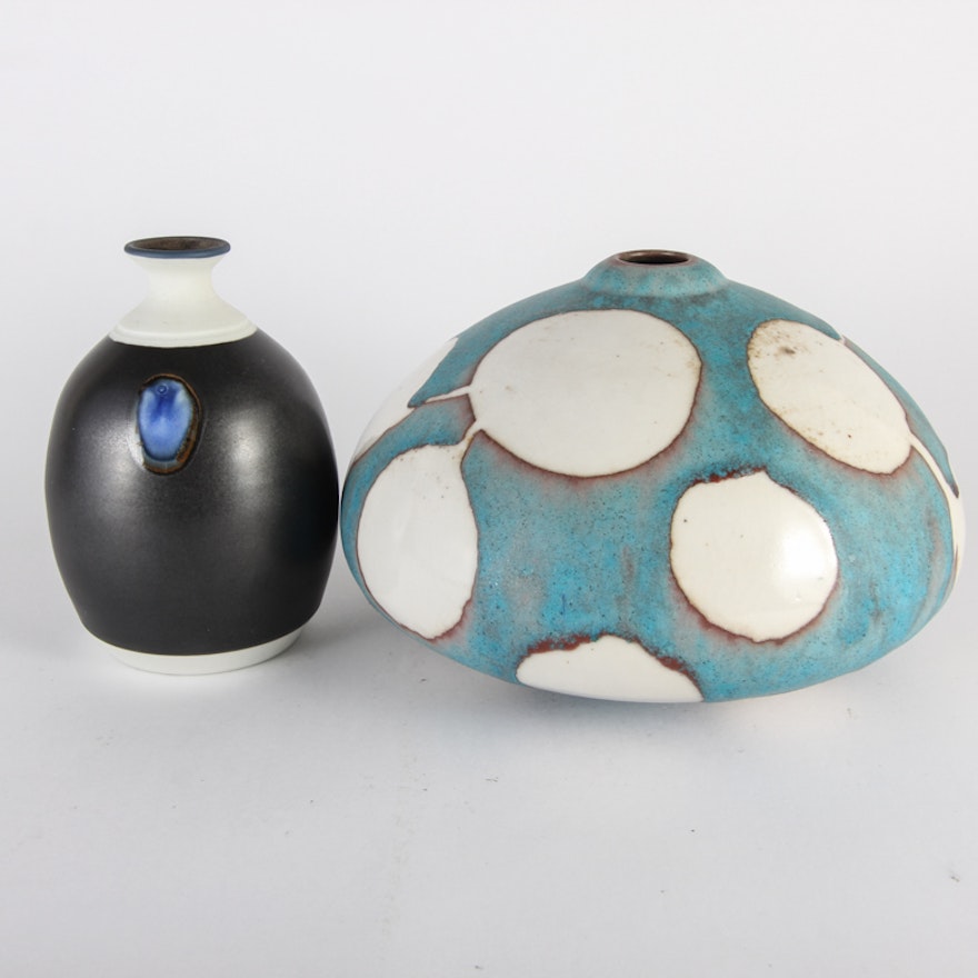 Pair of Artist Signed Ceramic Vases