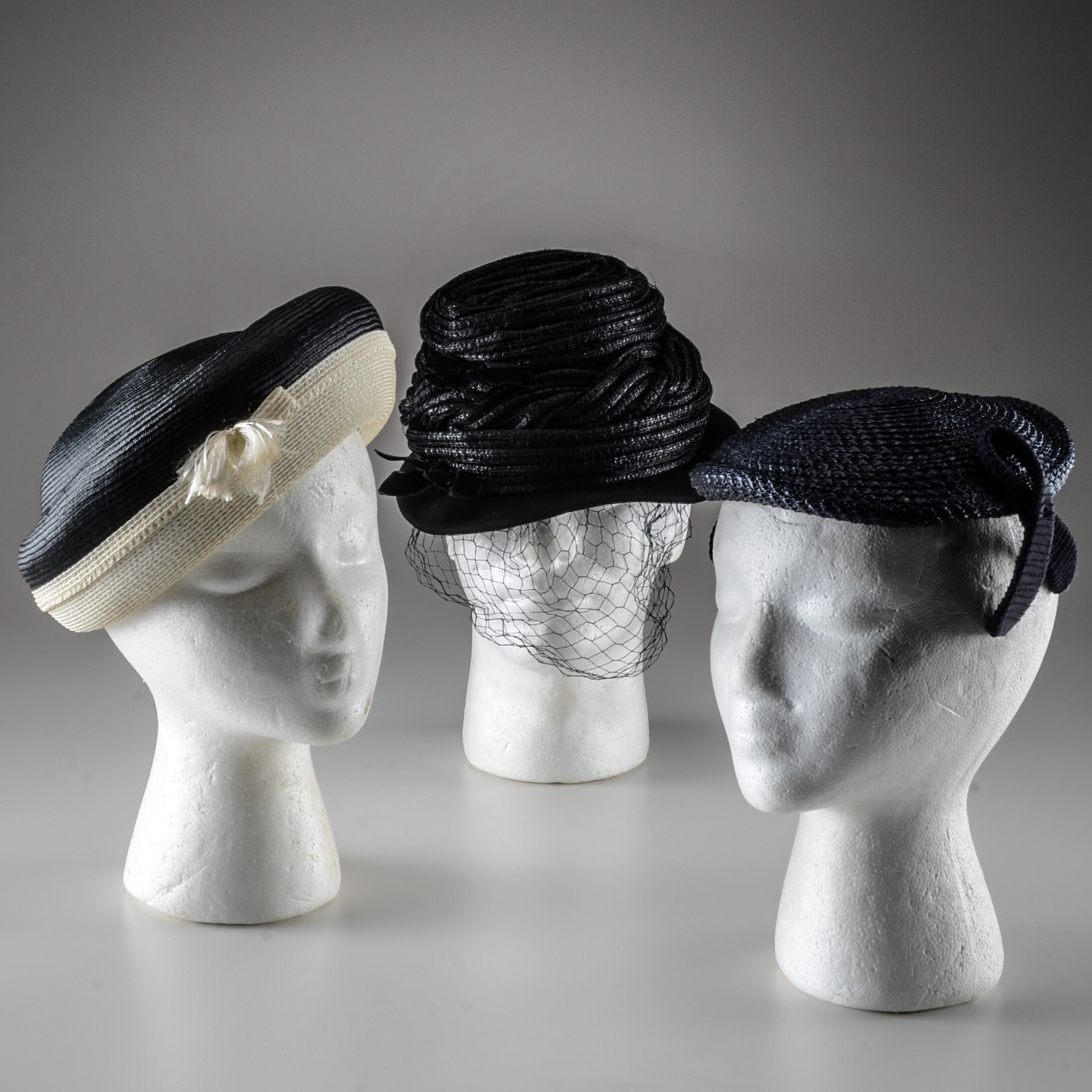 Three Vintage Hats Including an Adolfo Realities Cellophane Hat