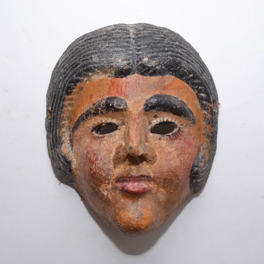 Vintage Terra Cotta Woman Mask from Mexico