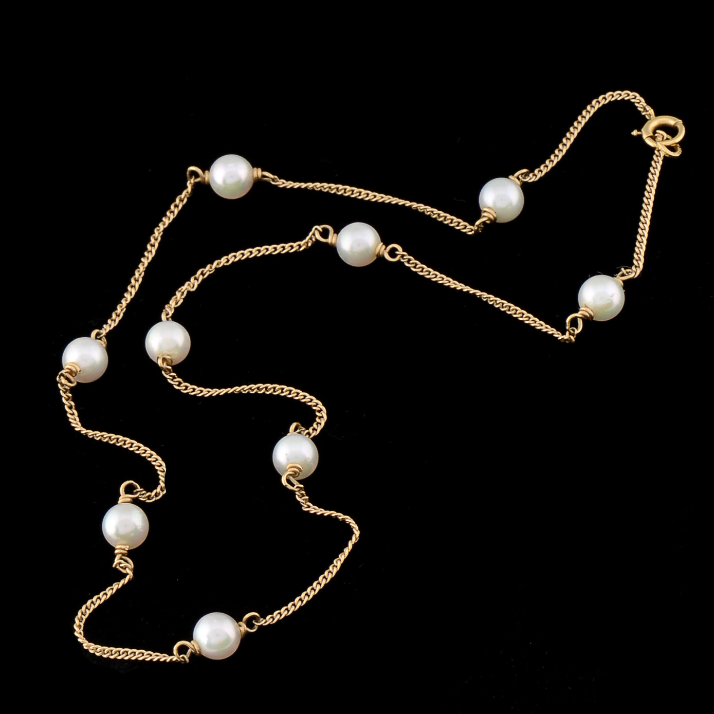 14K Yellow Gold Freshwater Pearl Station Necklace
