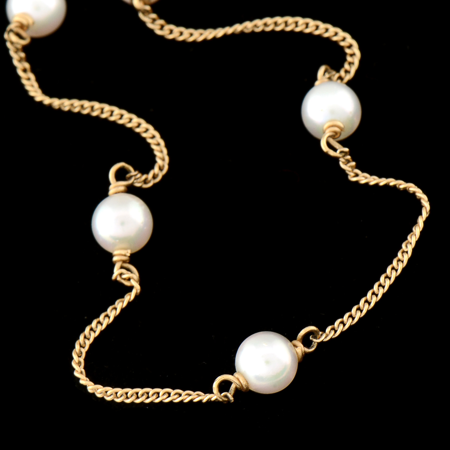 14K Yellow Gold Freshwater Pearl Station Necklace