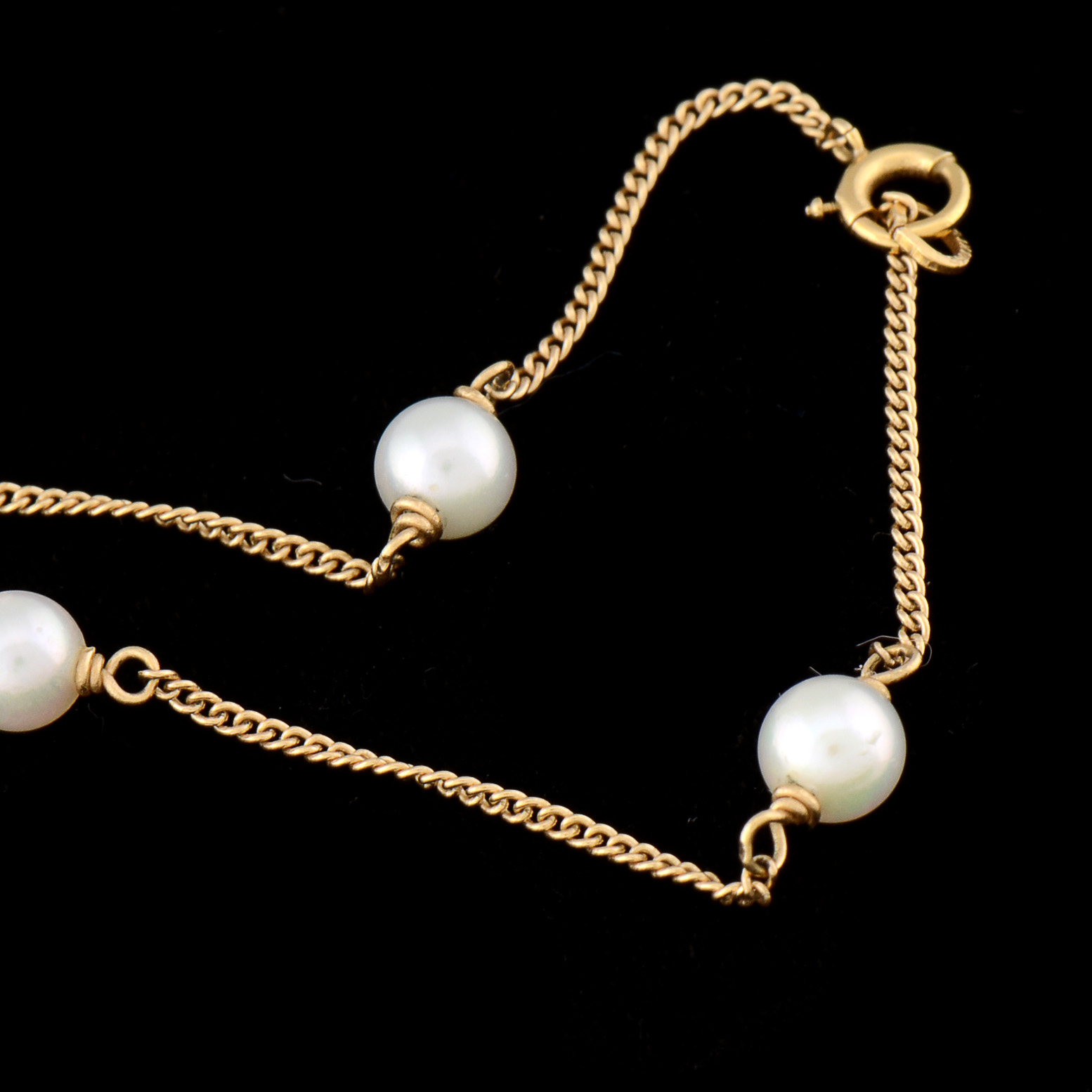 14K Yellow Gold Freshwater Pearl Station Necklace