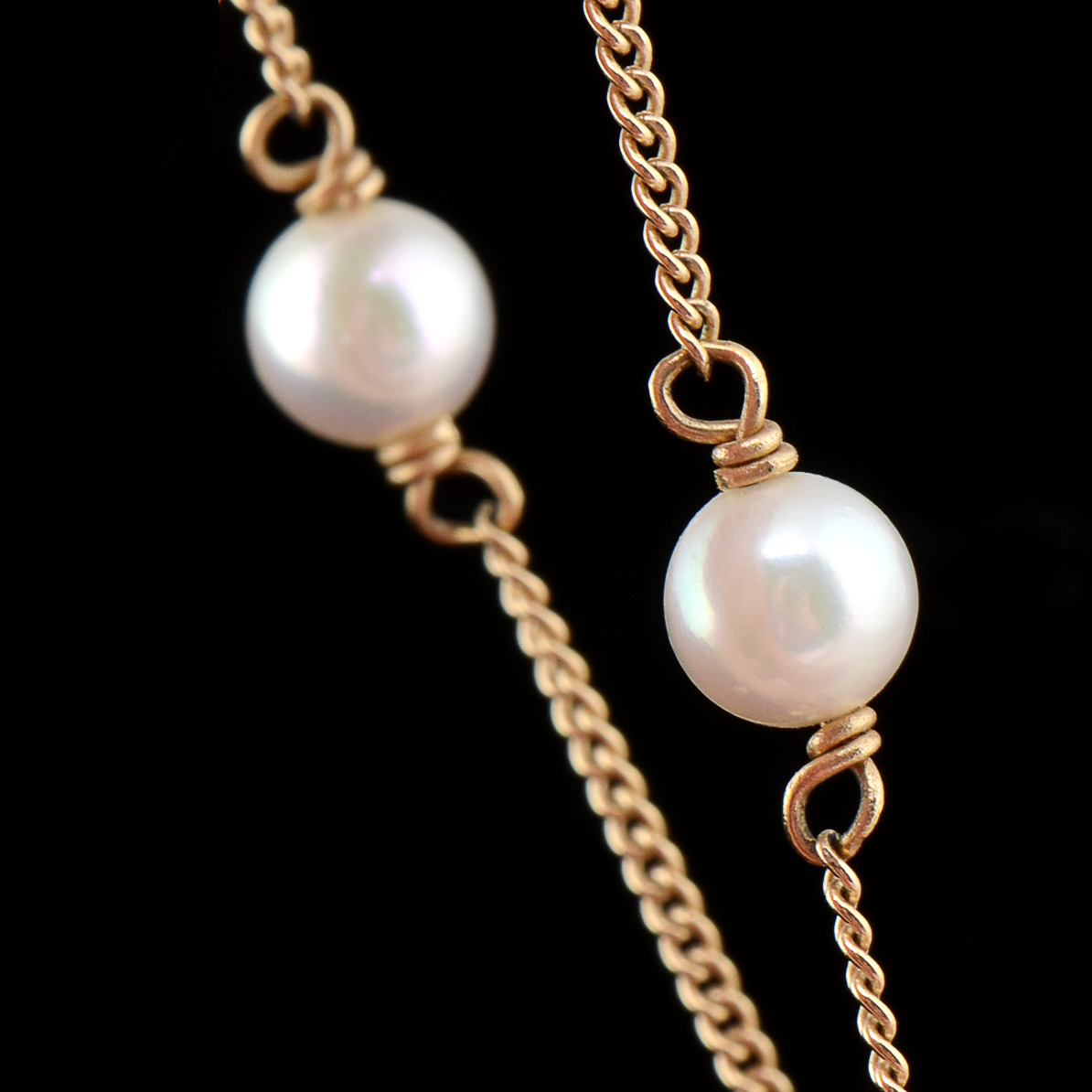 14K Yellow Gold Freshwater Pearl Station Necklace