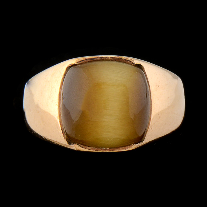 Men's Vintage 10K Yellow Gold Tiger Eye Ring