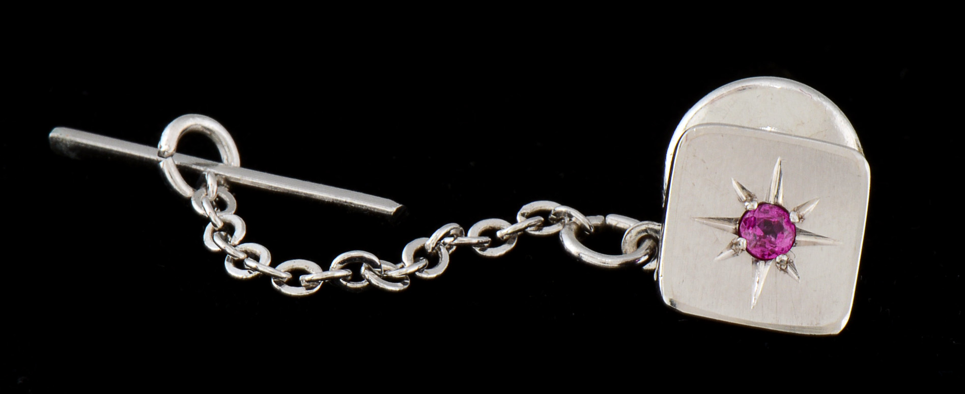 Men's Vintage 14K White Gold Ruby Cufflinks and Tie Tack Demi-Parure Set