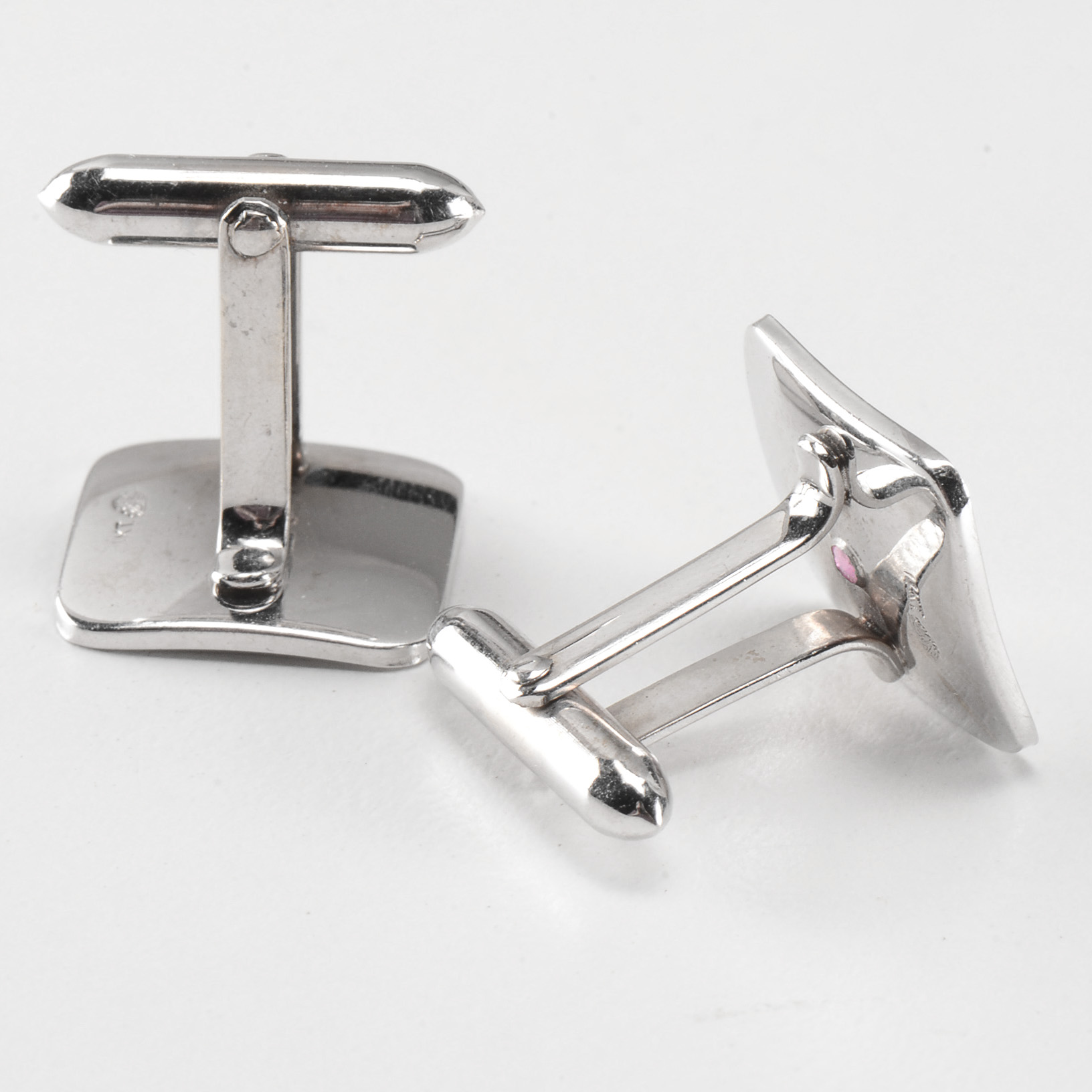 Men's Vintage 14K White Gold Ruby Cufflinks and Tie Tack Demi-Parure Set