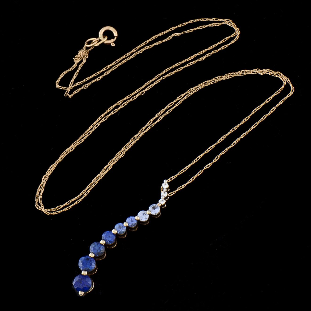 10K Yellow Gold Delicate Chain with Sterling and Gold Wash Synthetic Sapphire Pendant