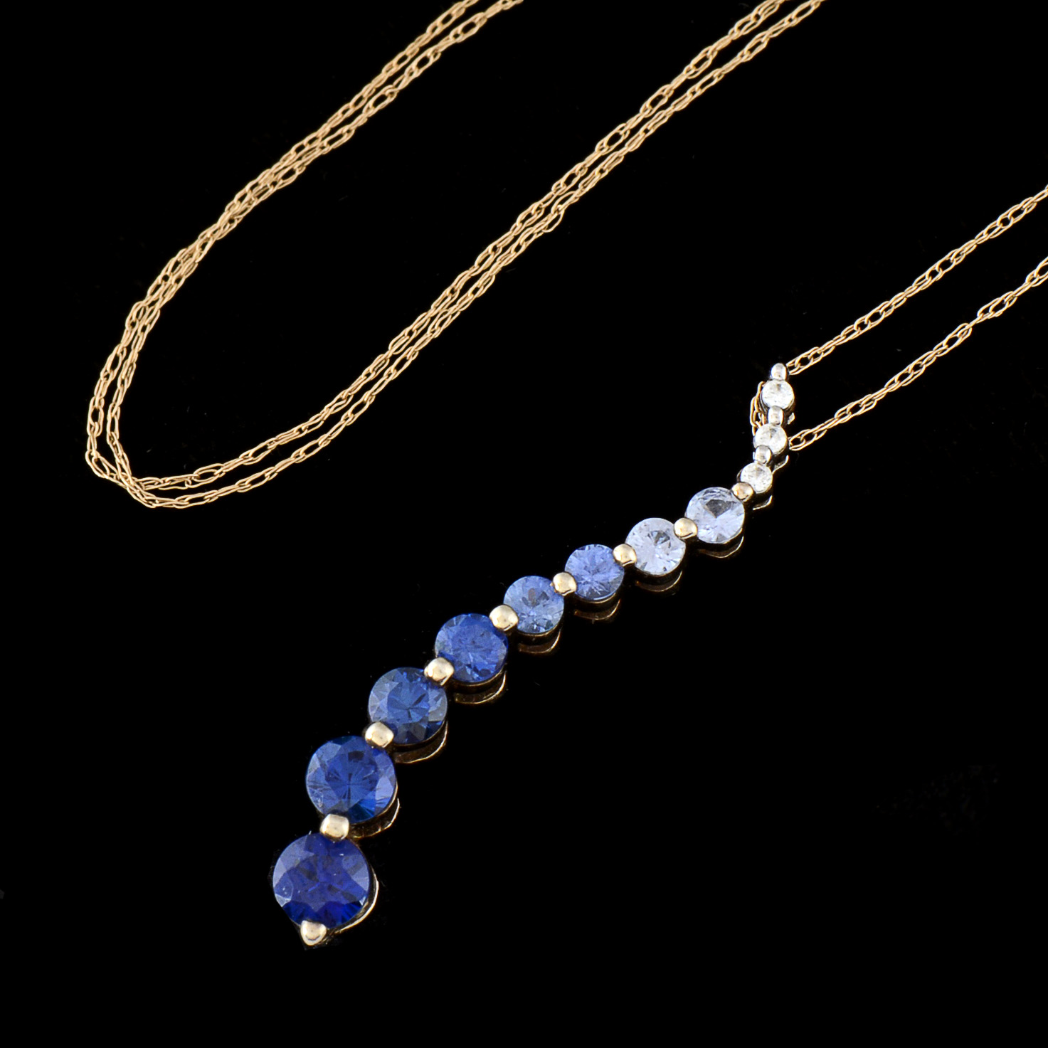 10K Yellow Gold Delicate Chain with Sterling and Gold Wash Synthetic Sapphire Pendant