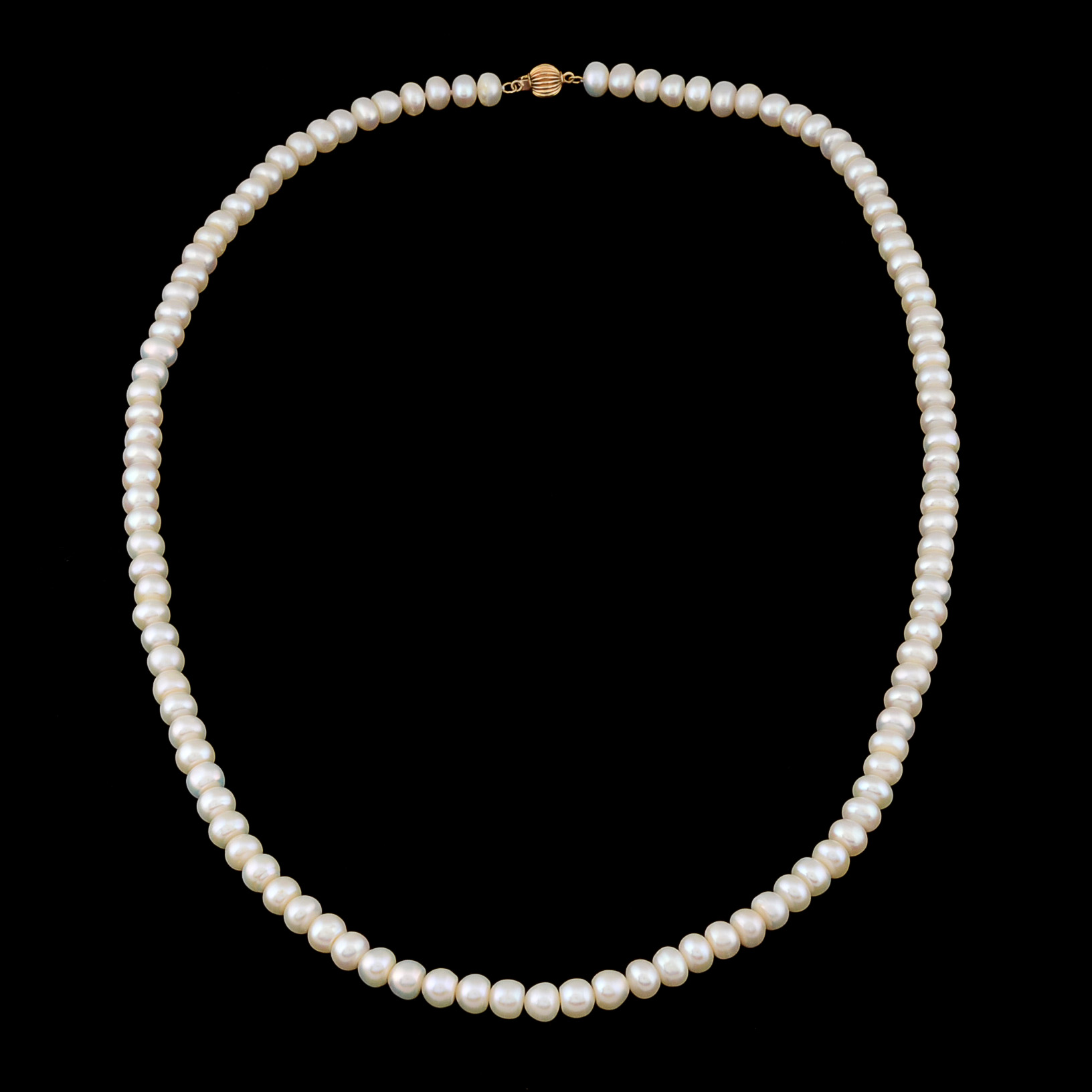 Freshwater Cultured Button Pearl Beaded Necklace with 14K Yellow Gold Clasp