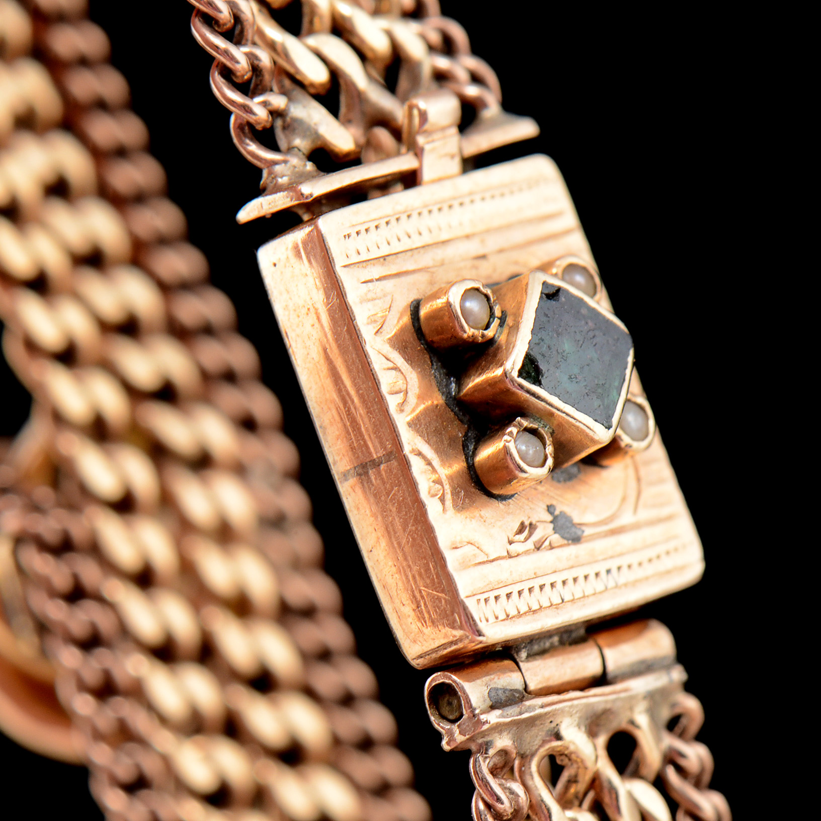 Vintage 14K Yellow Gold Multi-Color Gemstone and Multi-Strand Curb Link Bracelet