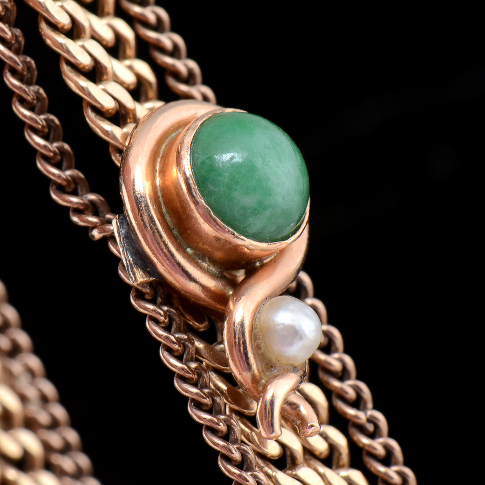 Vintage 14K Yellow Gold Multi-Color Gemstone and Multi-Strand Curb Link Bracelet