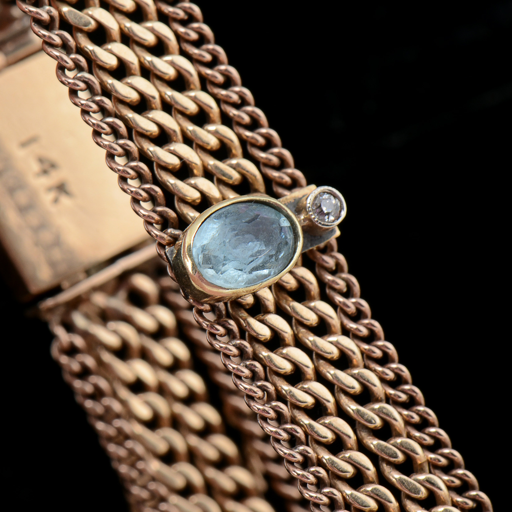 Vintage 14K Yellow Gold Multi-Color Gemstone and Multi-Strand Curb Link Bracelet