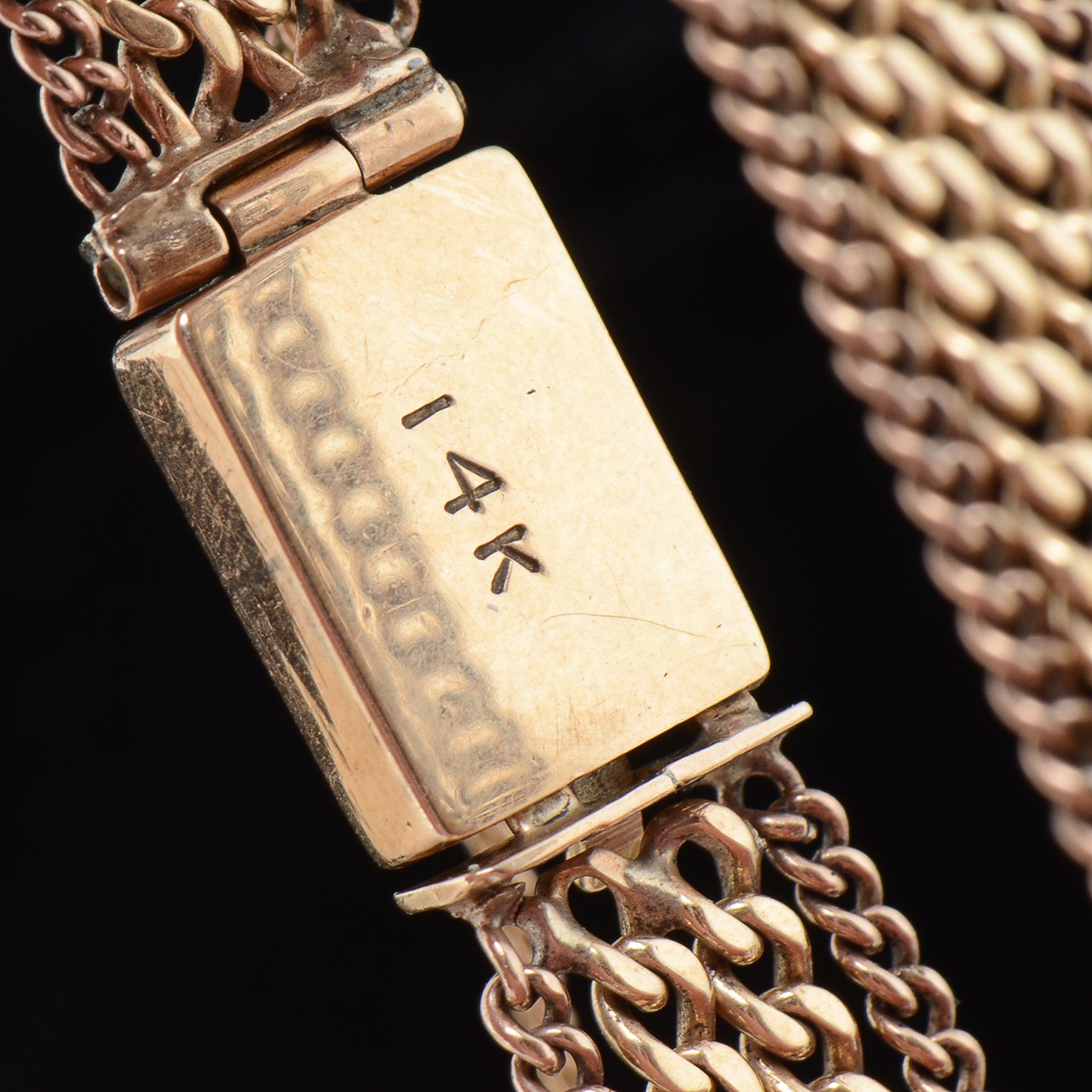 Vintage 14K Yellow Gold Multi-Color Gemstone and Multi-Strand Curb Link Bracelet