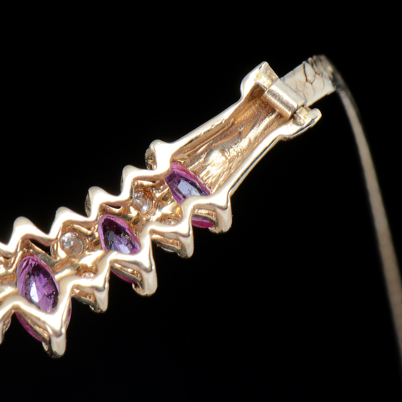 14K Yellow Gold Ruby and Diamond Herringbone Chain Necklace