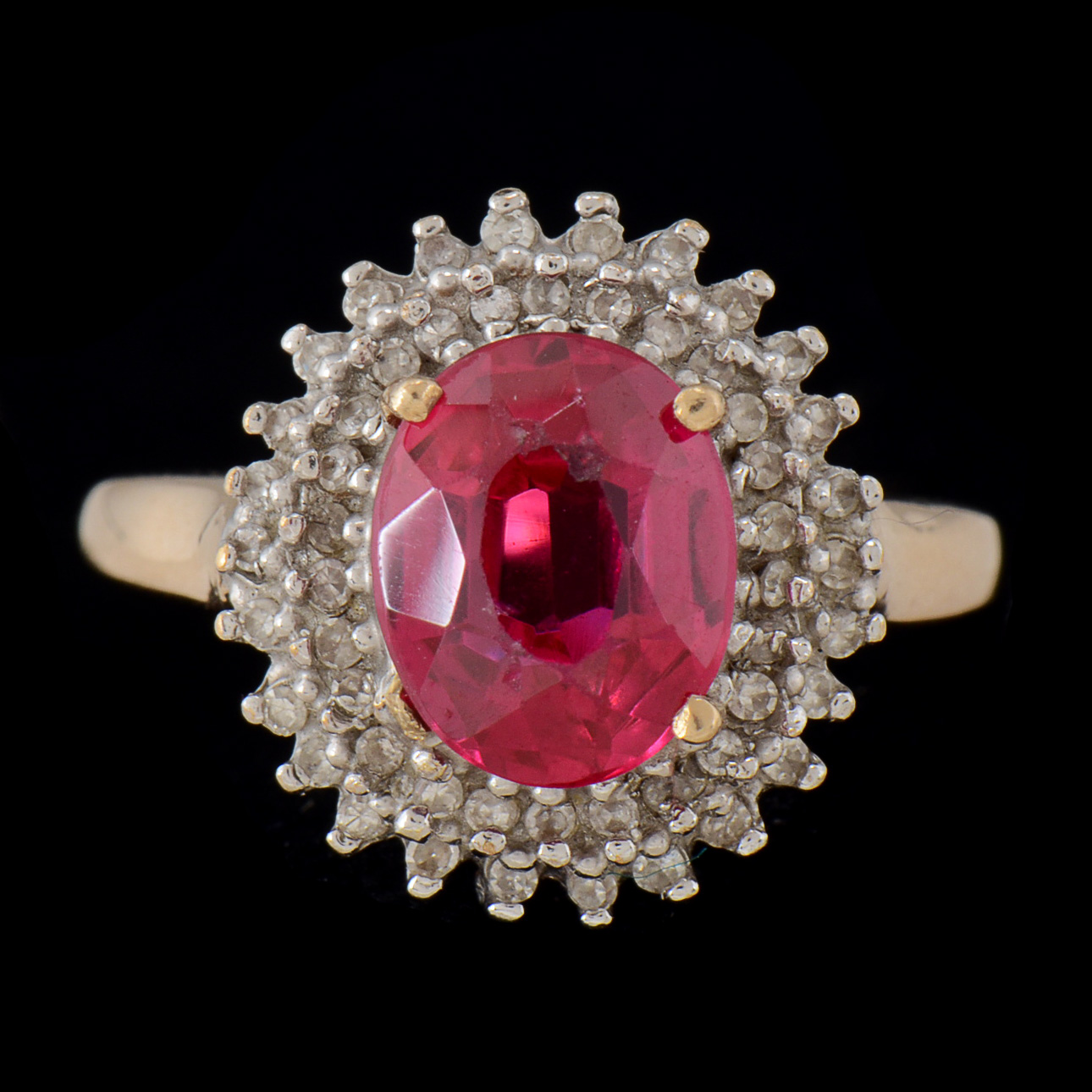 10K Yellow Gold Synthetic Ruby and Diamond Ring
