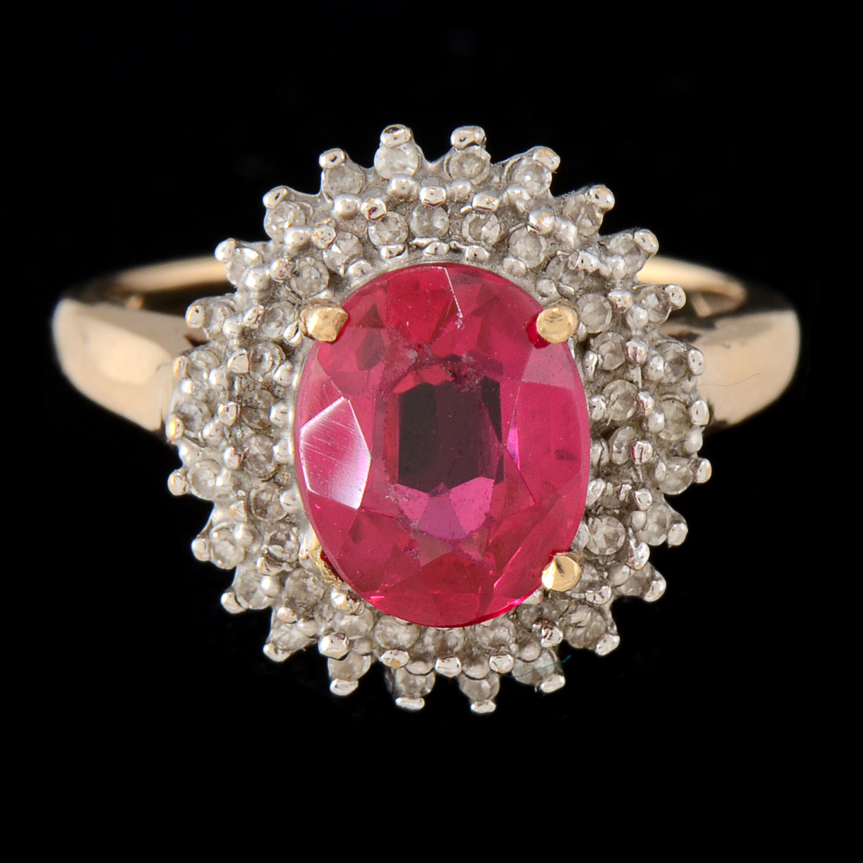 10K Yellow Gold Synthetic Ruby and Diamond Ring