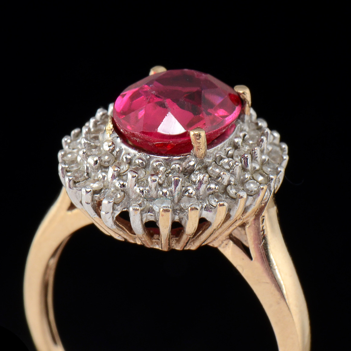 10K Yellow Gold Synthetic Ruby and Diamond Ring