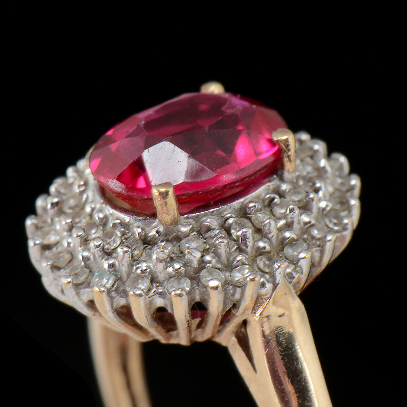 10K Yellow Gold Synthetic Ruby and Diamond Ring