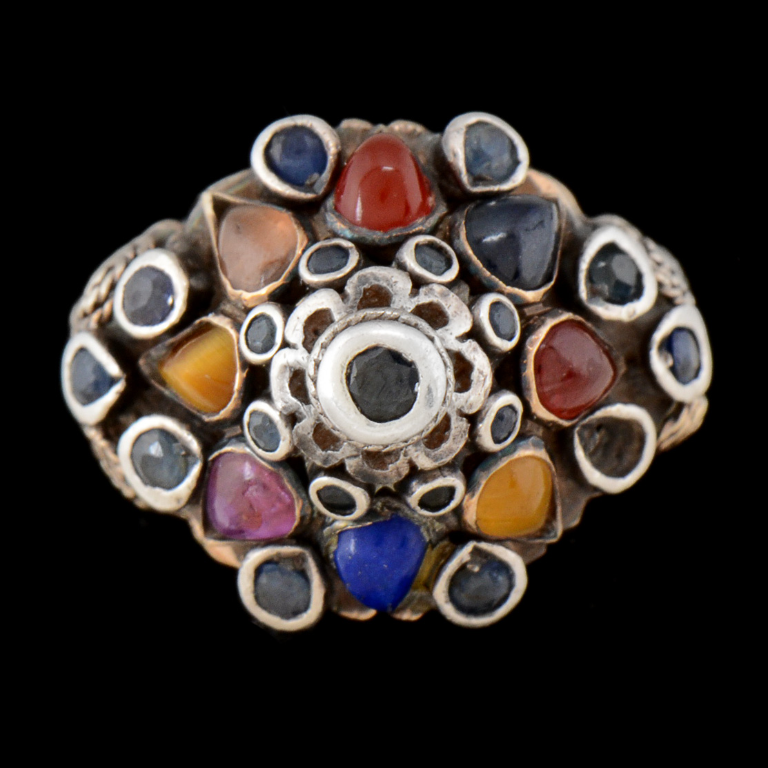 14K Yellow Gold Multi-Color Stone Empire Ring with Sterling Top