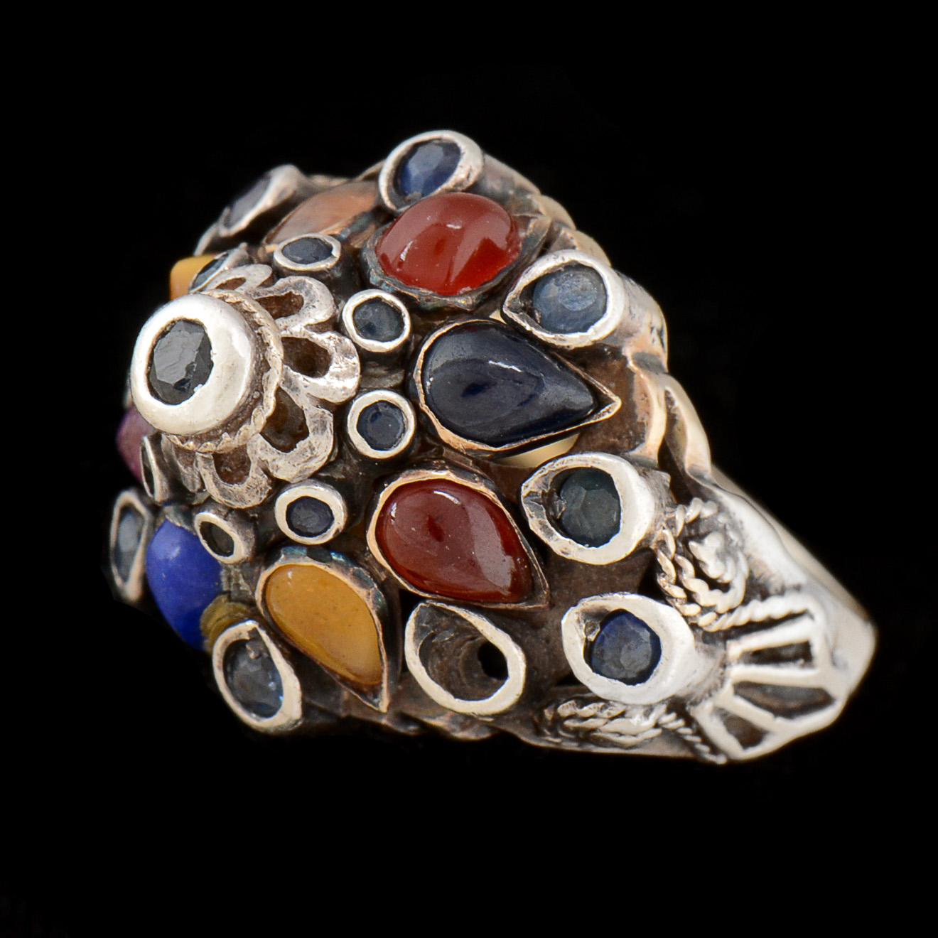 14K Yellow Gold Multi-Color Stone Empire Ring with Sterling Top