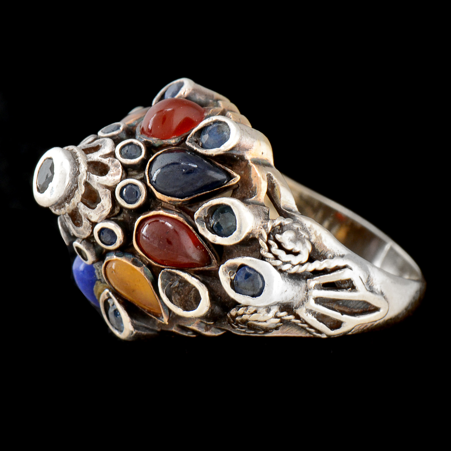 14K Yellow Gold Multi-Color Stone Empire Ring with Sterling Top