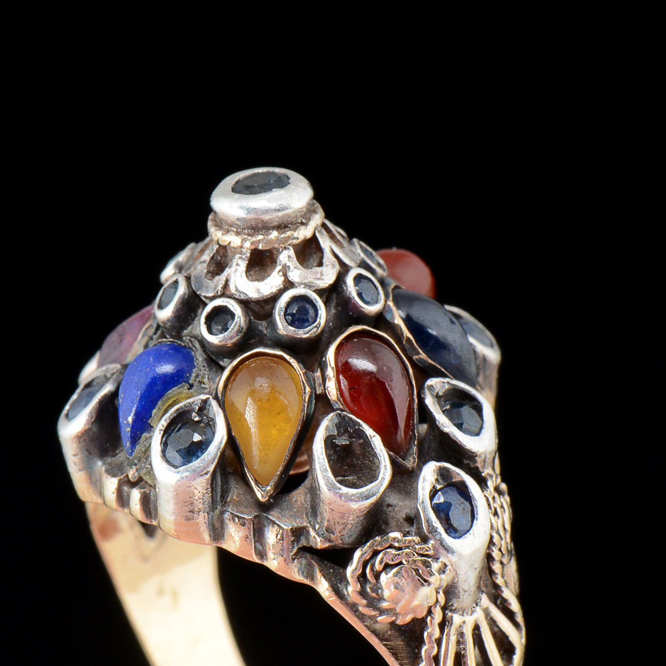 14K Yellow Gold Multi-Color Stone Empire Ring with Sterling Top