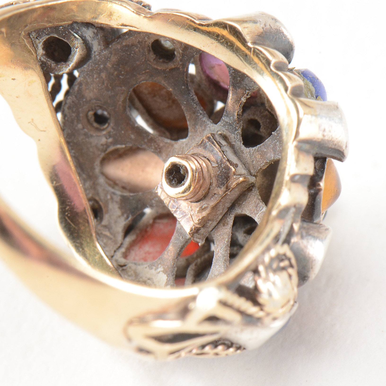 14K Yellow Gold Multi-Color Stone Empire Ring with Sterling Top