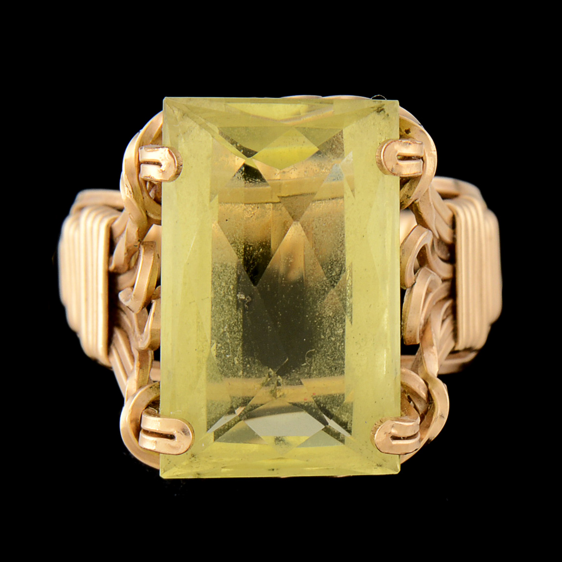 Gold Plated Wire Wrapped Ring with Glass Faceted Cut Stone
