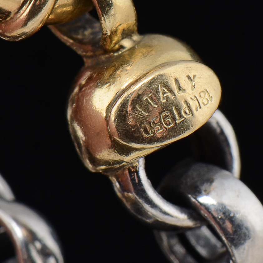 18K Yellow Gold and Platinum Two Tone Rolo Link Bracelet